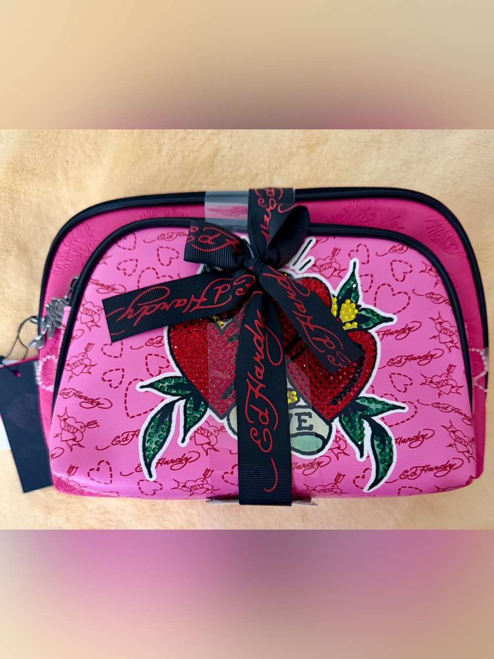 Hot pink Ed Hardy Cosmetic Bag Set NWT